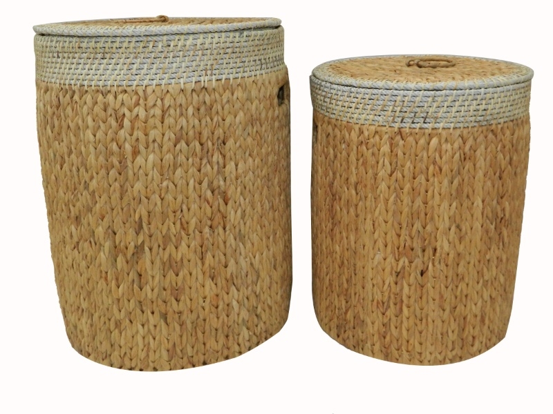Superior Water Hyacinth Laundry Hamper Set with Rope Rim - Eco-Chic Home Storage